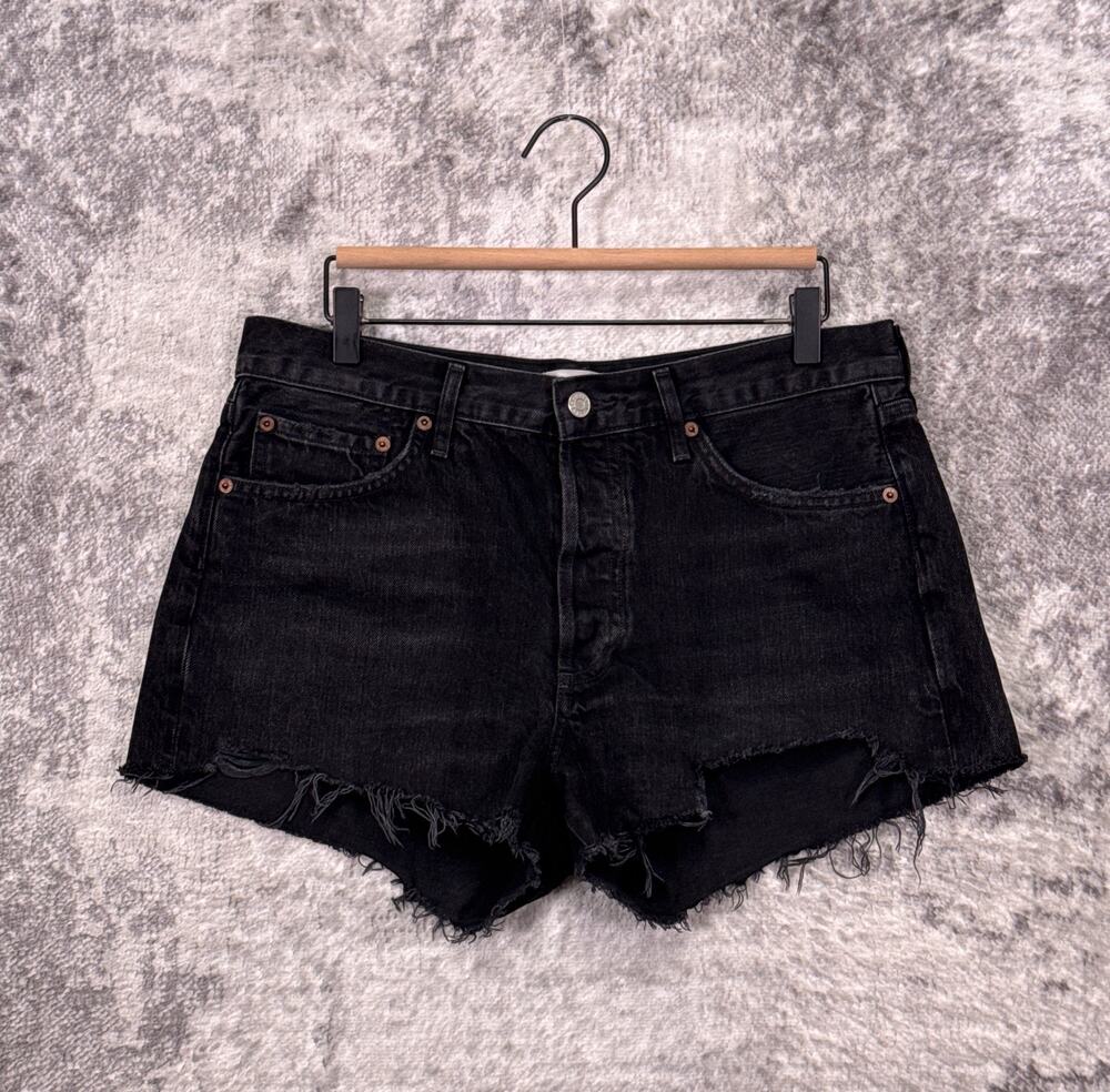 AGOLDE Parker Jean Shorts 28 Womens Black Wash Cut Off Denim